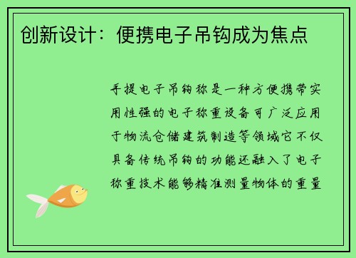 创新设计：便携电子吊钩成为焦点